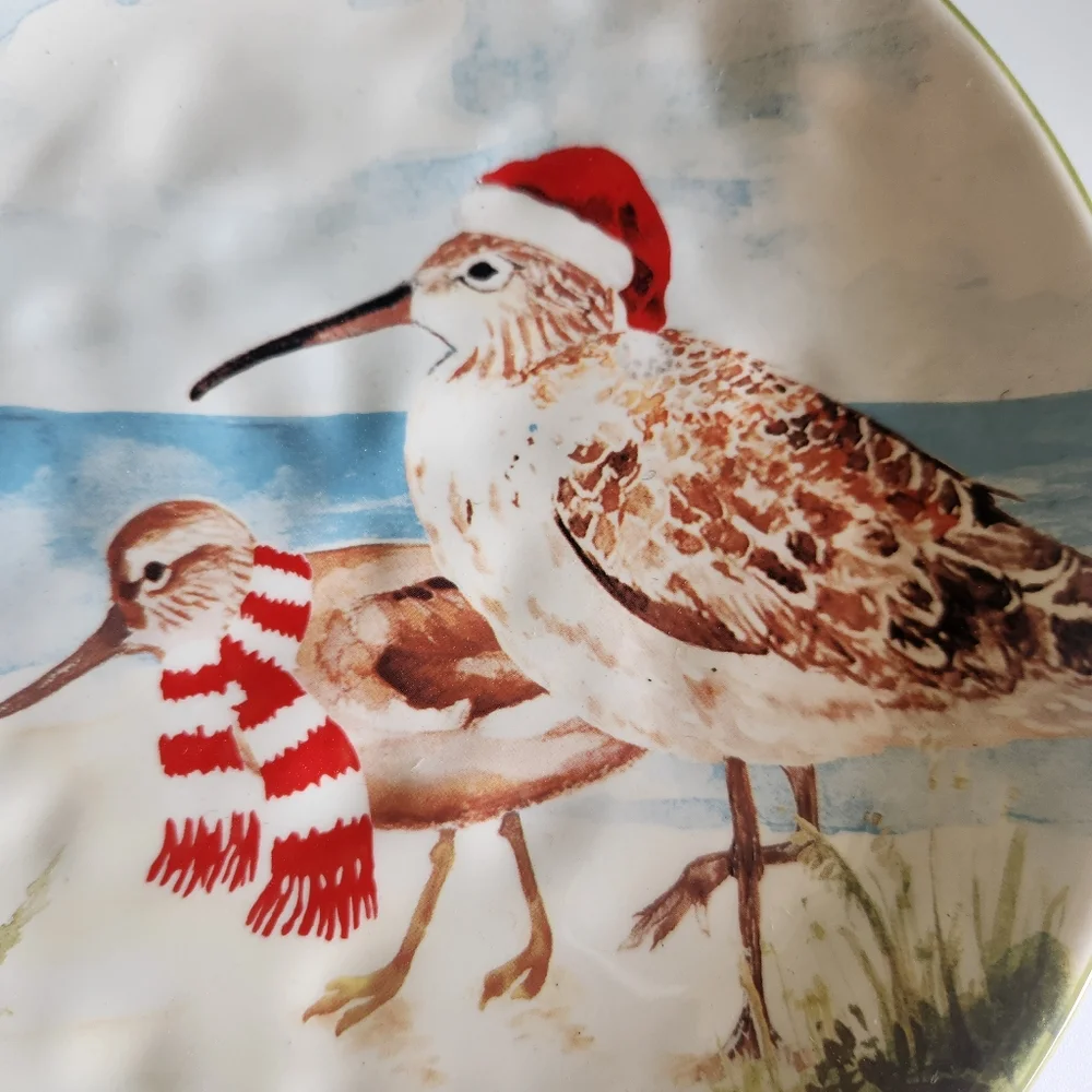 (4) Pier 1 Imports Sandpipers On Beach Christmas Plates Hand Painted Birds 8.5